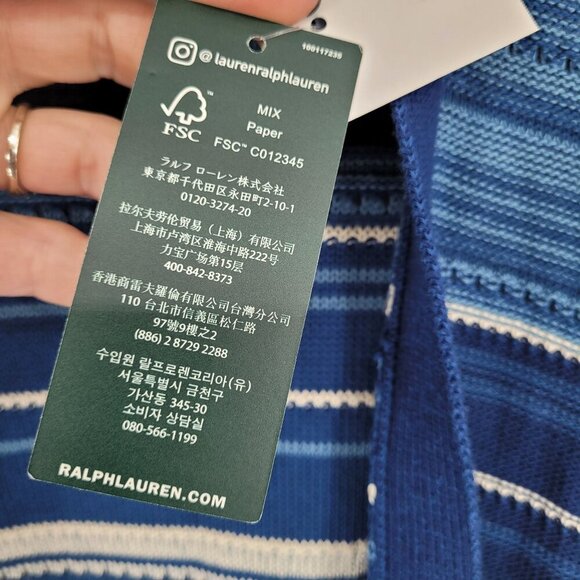 Lauren Ralph Lauren womens Large Blue Stripe knit open front fringe cardigan NWT - Picture 9 of 13